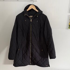L.L. Bean Black Quilted Hooded Coat 1X. Longer length